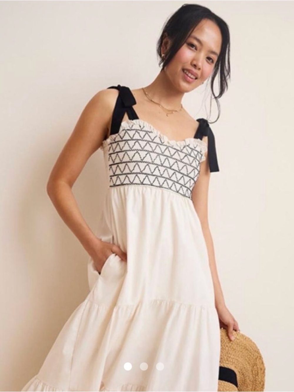 Francesca's Collections Cream Maxi Dress with Black Tie Straps